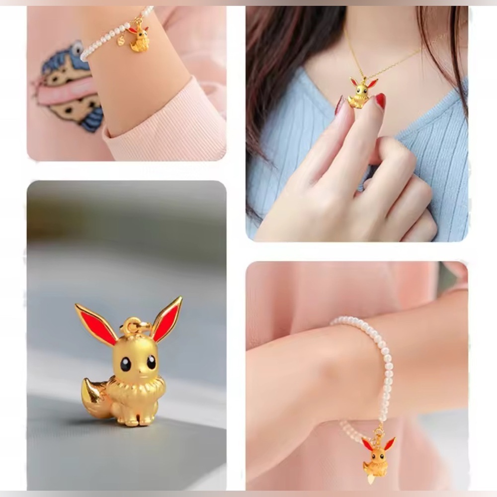 Pokemon Eevee 24K Gold Matte Finish Pendant Necklace Pocket Monsters Anime - Picture 4 of 7